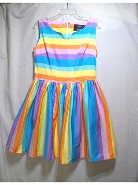 Collectif x ModCloth Candice Dress Pastel Rainbow Fit Flare Large